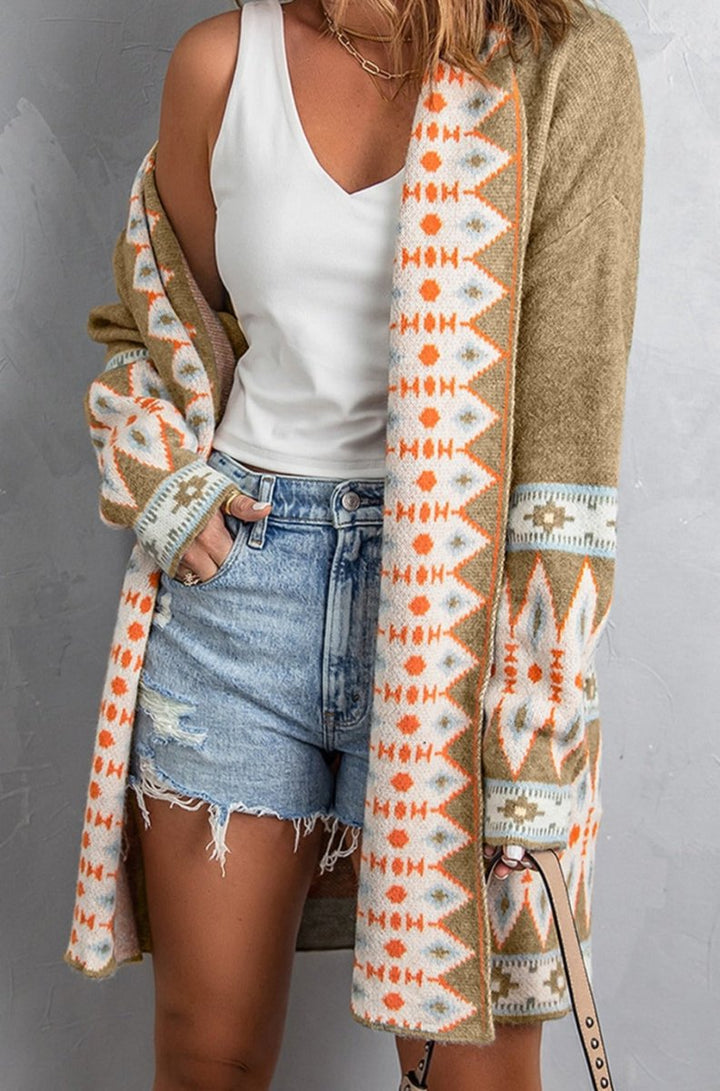 Ligia Aztec Print Open Front Knitted Cardigan - Rebel Nomad