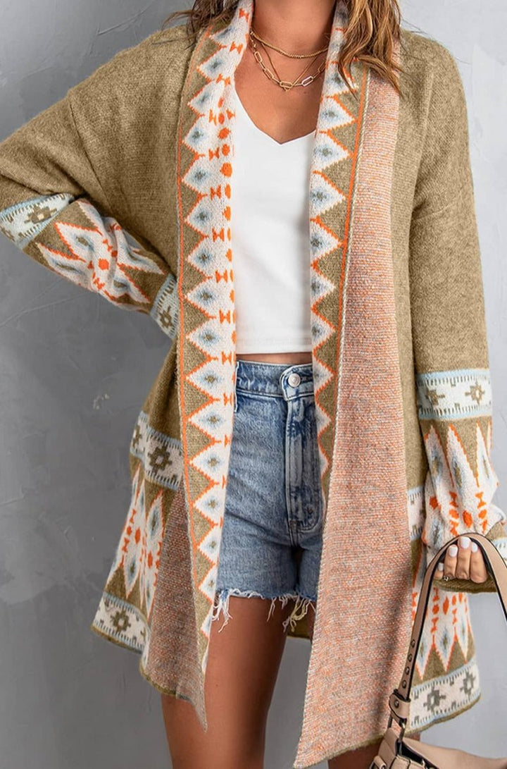 Ligia Aztec Print Open Front Knitted Cardigan - Rebel Nomad