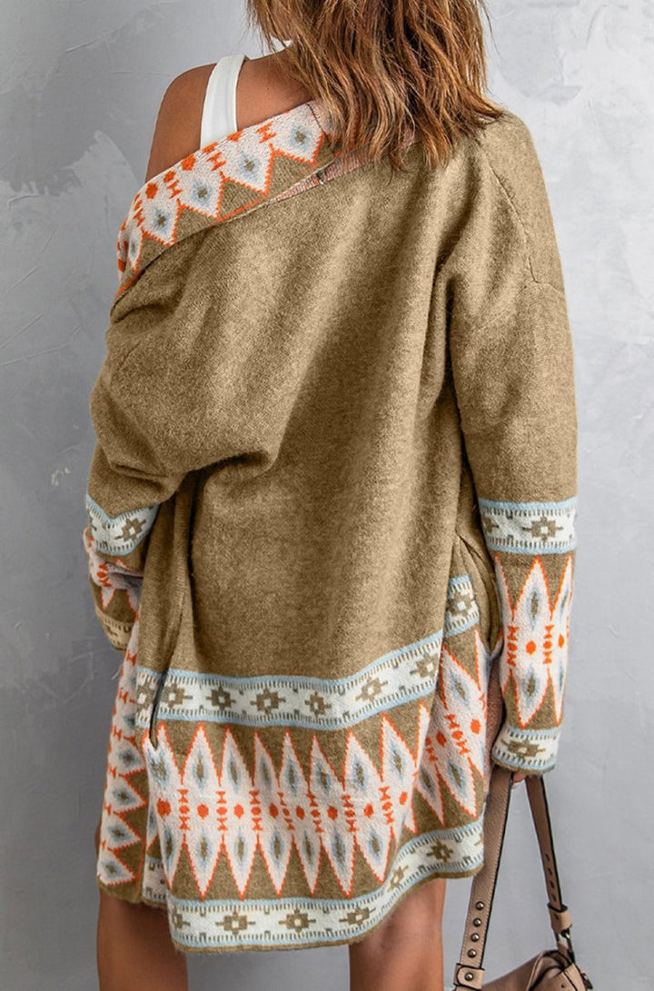 Ligia Aztec Print Open Front Knitted Cardigan - Rebel Nomad