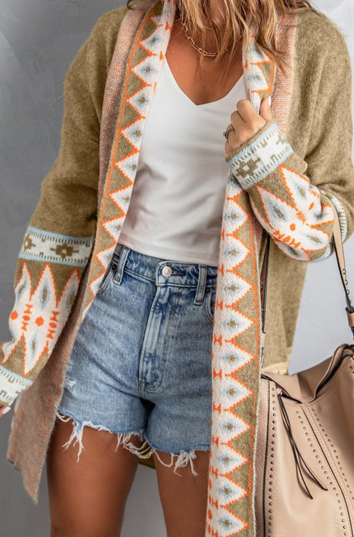 Ligia Aztec Print Open Front Knitted Cardigan - Rebel Nomad