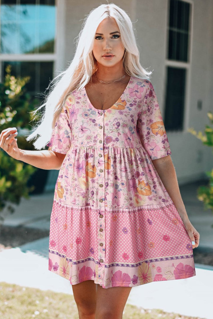 Lilian Hibiscus Floral Print Ruffle Mini Dress - Rebel Nomad