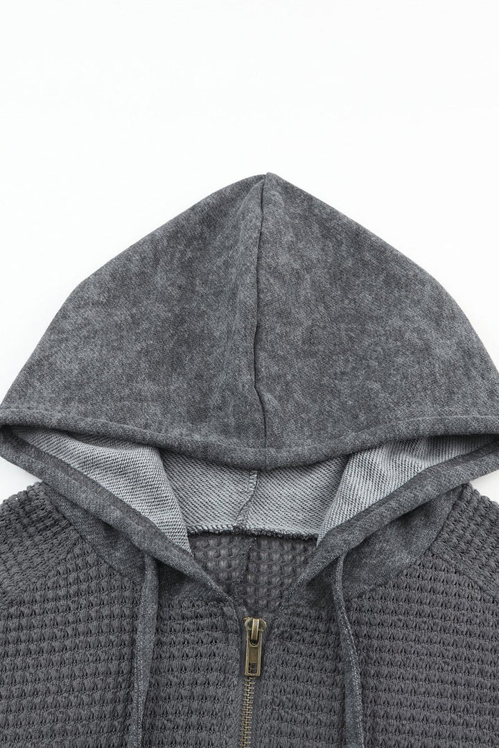Liliya Waffle Patchwork Vintage Washed Hooded Jacket - Rebel Nomad