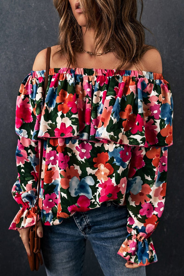 Lillianna Floral Print Ruffled Off Shoulder Blouse - Rebel Nomad