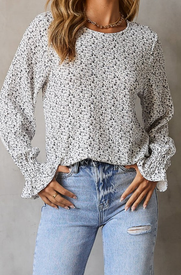 Lizbeth Floral Printed Crinkled Ruffled Bubble Sleeve Blouse - Rebel Nomad