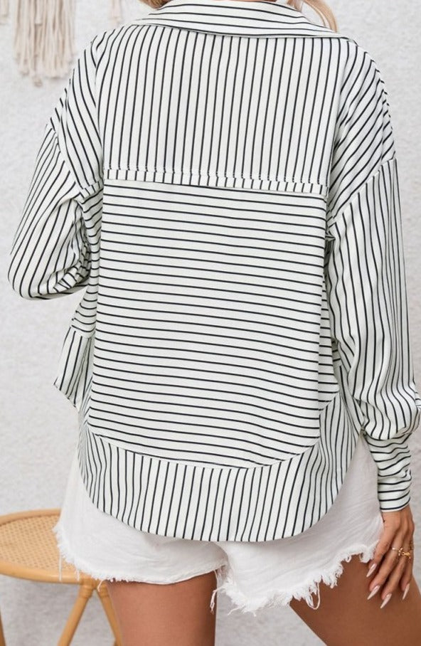 Logan Striped Thumbhole Drop Shoulder V Neck Top - Rebel Nomad