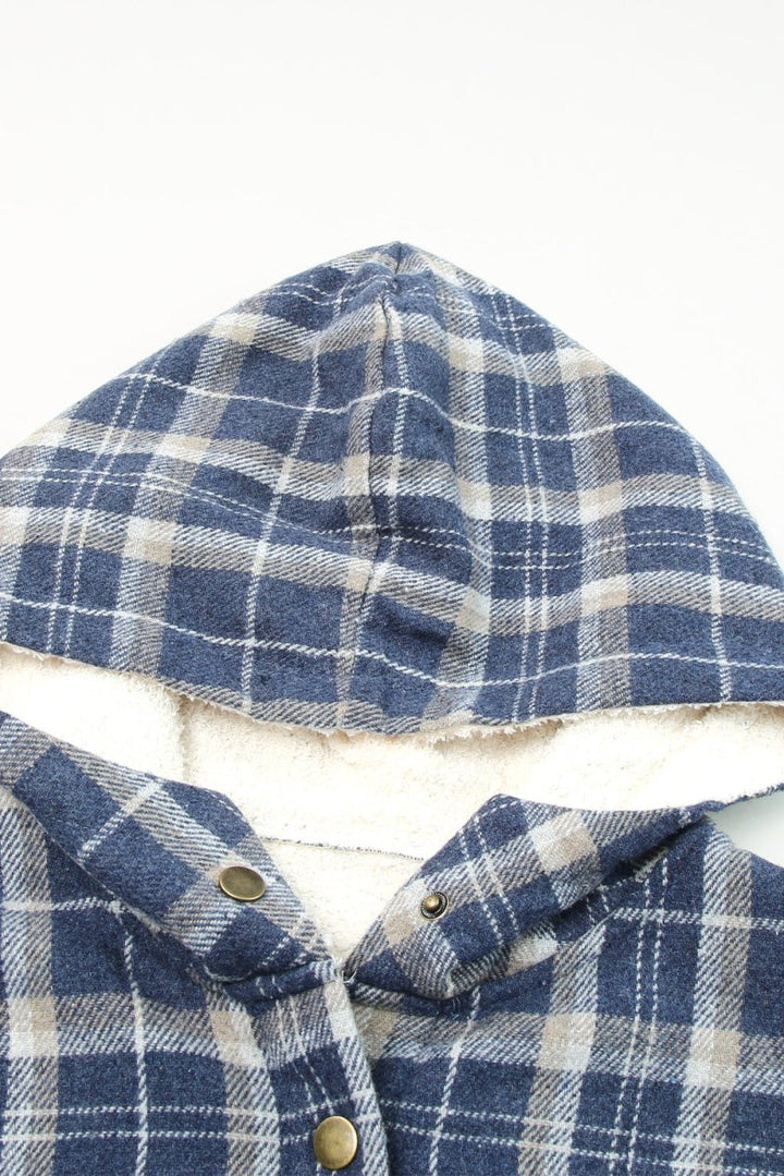 Lorretta Plaid Pattern Sherpa Lined Hooded Shacket - Rebel Nomad