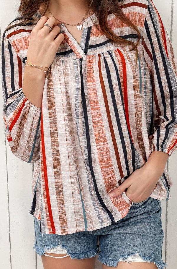 Lotus Multicolor Striped 3/4 Sleeve Blouse - Rebel Nomad