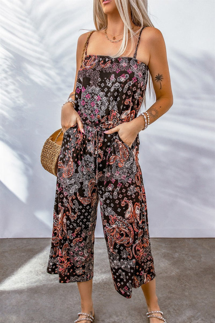 Lovella Black Mixed Paisley Print Cropped Jumpsuit - Rebel Nomad