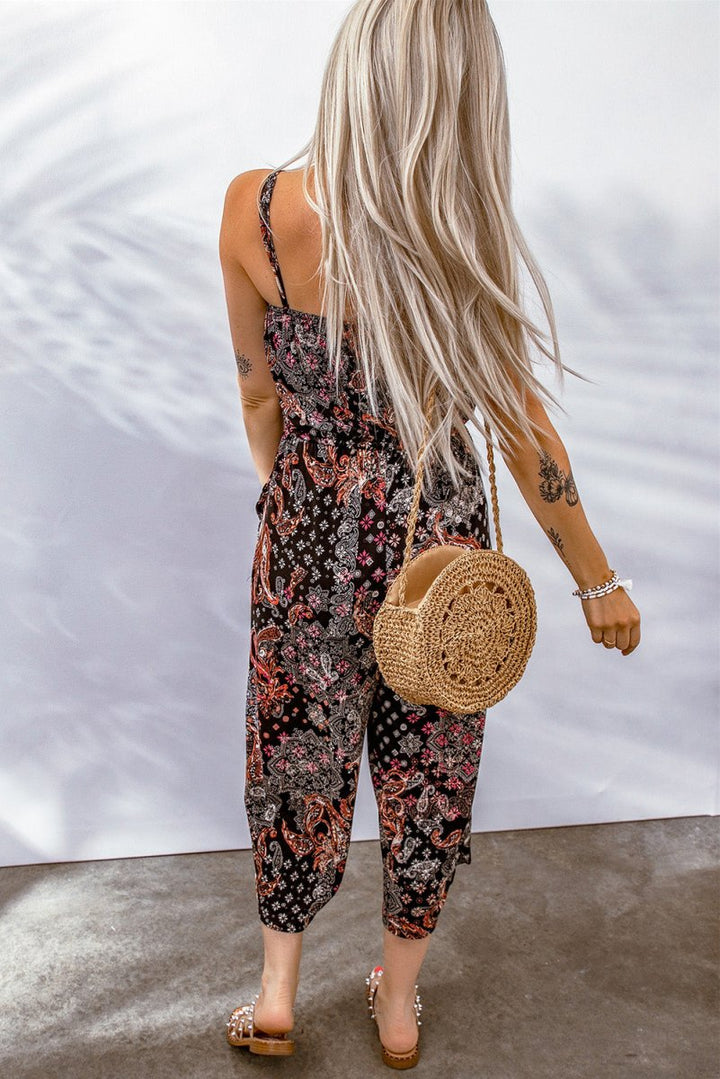 Lovella Black Mixed Paisley Print Cropped Jumpsuit - Rebel Nomad