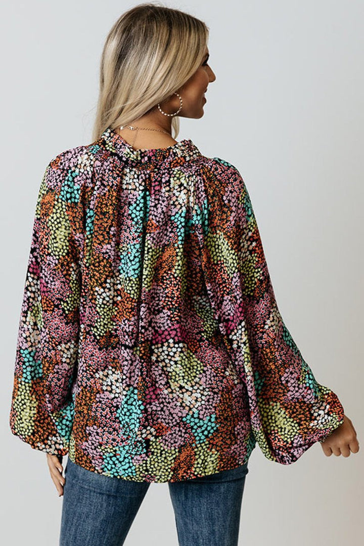 Lucie Vibrant Floral Tie V Neck Puff Sleeve Blouse - Rebel Nomad