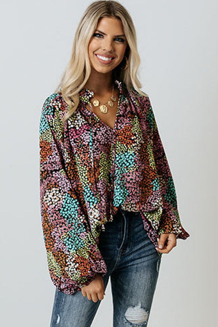 Lucie Vibrant Floral Tie V Neck Puff Sleeve Blouse - Rebel Nomad