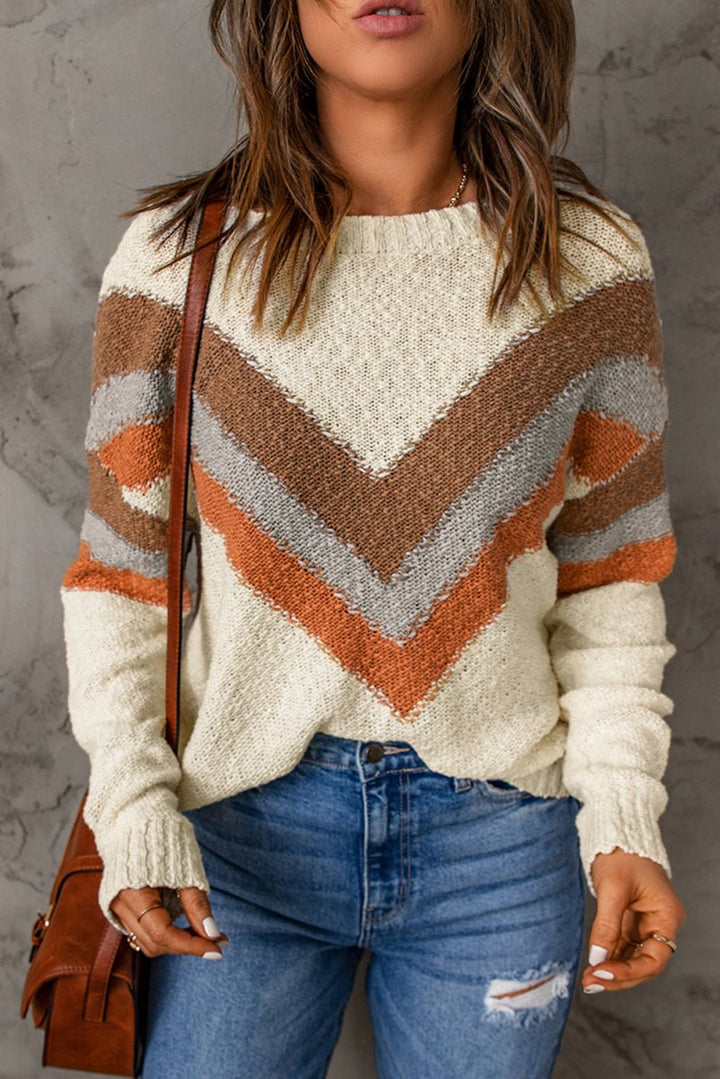 Luminaria Chevron Striped Drop-Shoulder Sweater - Rebel Nomad