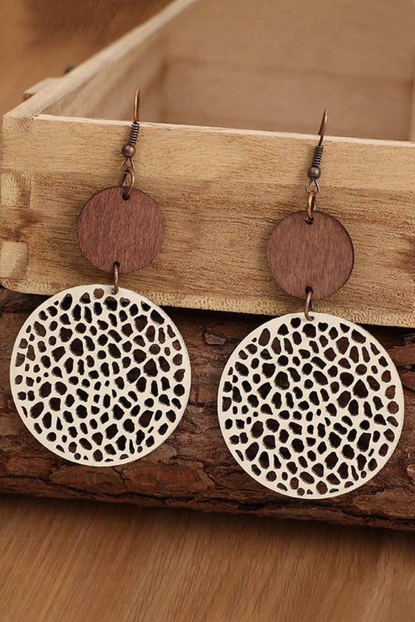 Luminary Hollow Out Wooden Round Drop Earrings - Rebel Nomad