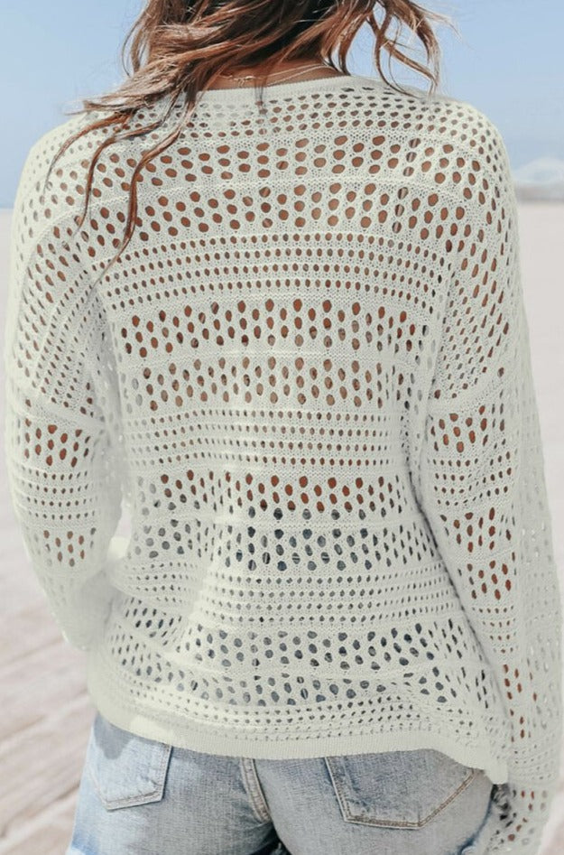 Lyanna Hollow Out Crochet V Neck Pullover Sweater - Rebel Nomad