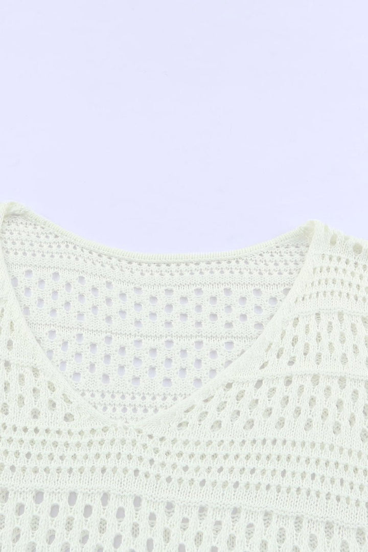 Lyanna Hollow Out Crochet V Neck Pullover Sweater - Rebel Nomad