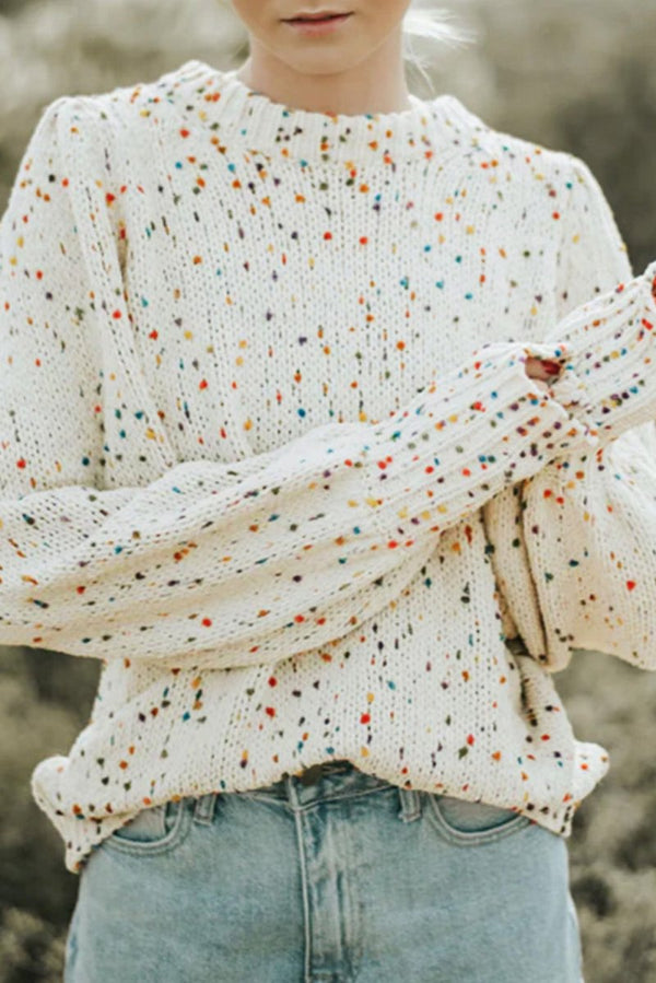 Lylah Colorful Dots Cable Knit Crew Neck Sweater - Rebel Nomad