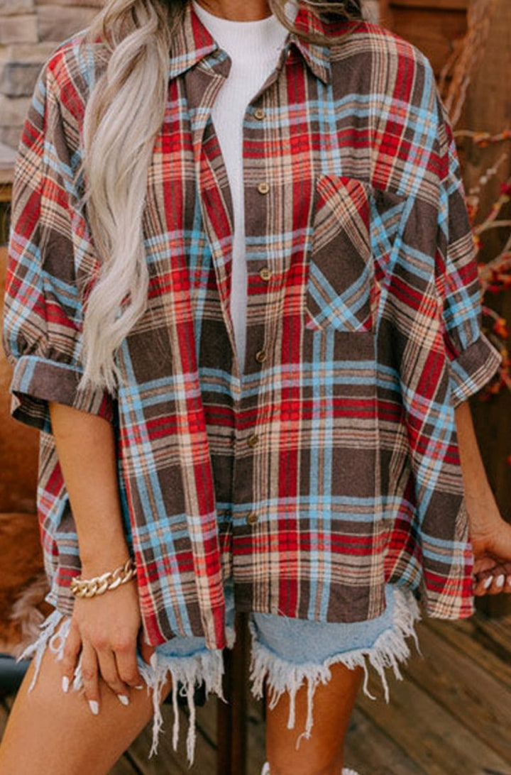 Magen Loose Bracelet Sleeve Plaid Shirt - Rebel Nomad