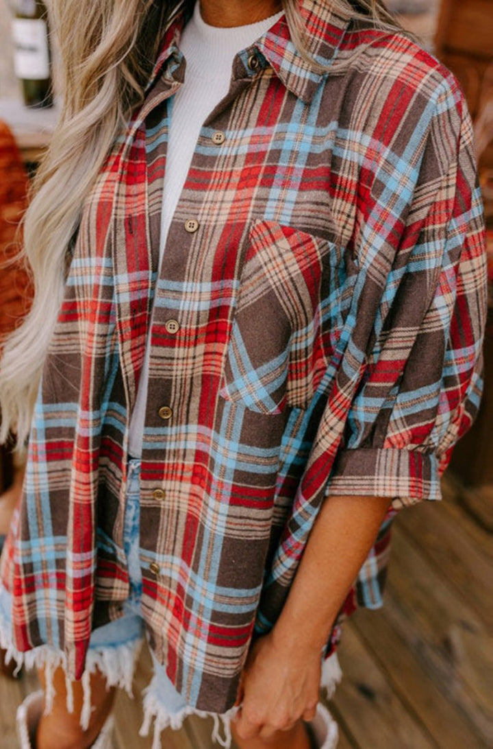 Magen Loose Bracelet Sleeve Plaid Shirt - Rebel Nomad