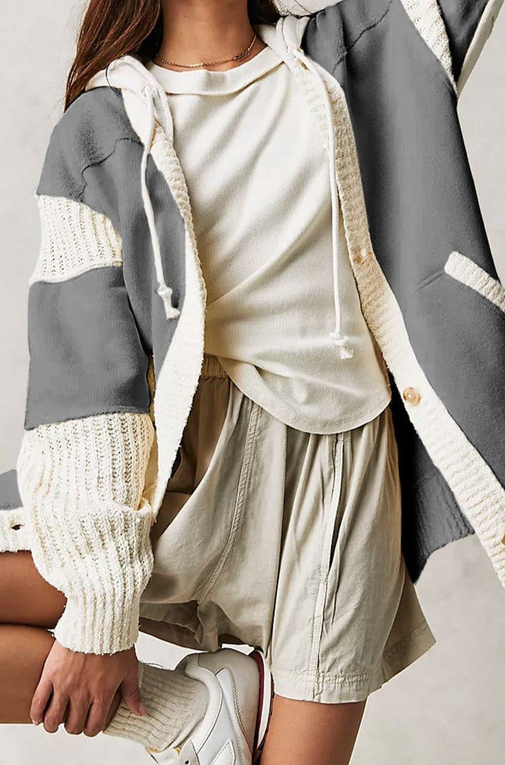 Maile Contrast Knit Patchwork Hooded Functional Coat - Rebel Nomad