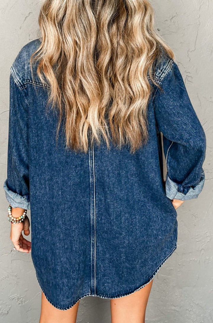 Makayla Flap Pocket Snap Button Wash Denim Shacket - Rebel Nomad