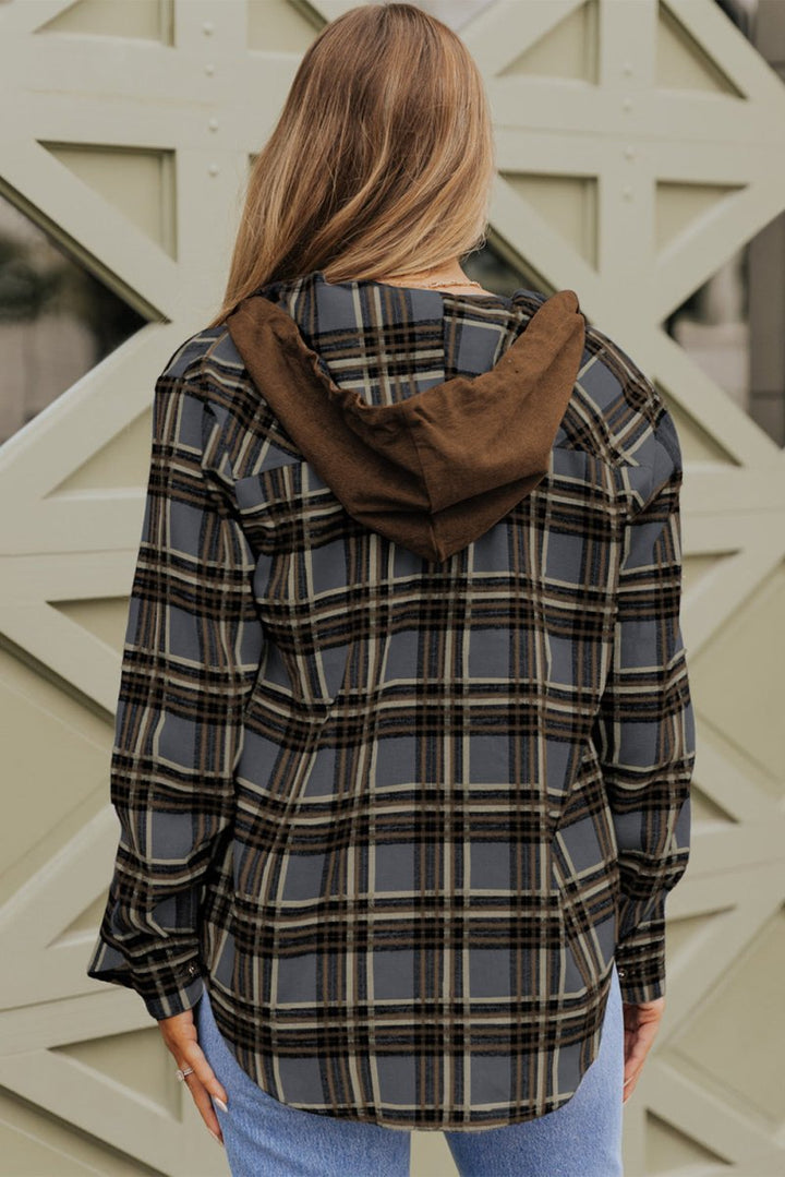 Makenna Hooded Drawstring Plaid Shacket - Rebel Nomad