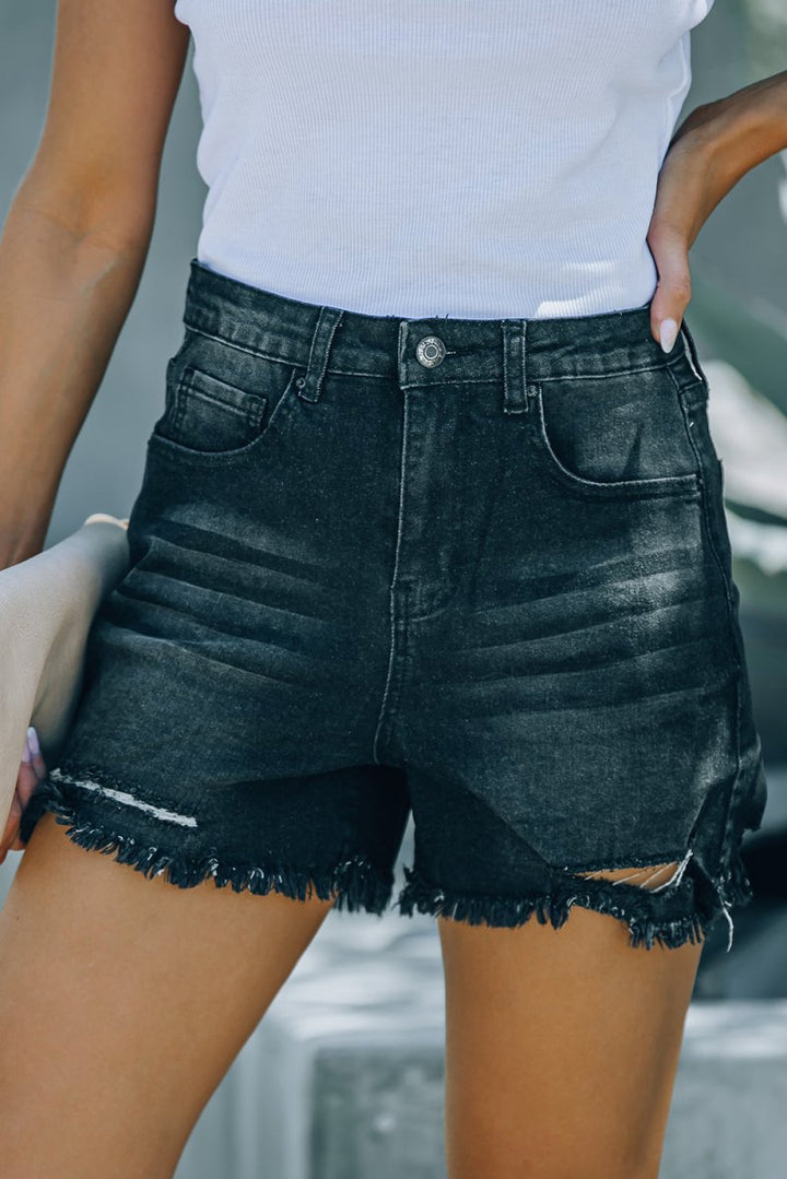 Margaretta High Waist Frayed Denim Shorts - Rebel Nomad