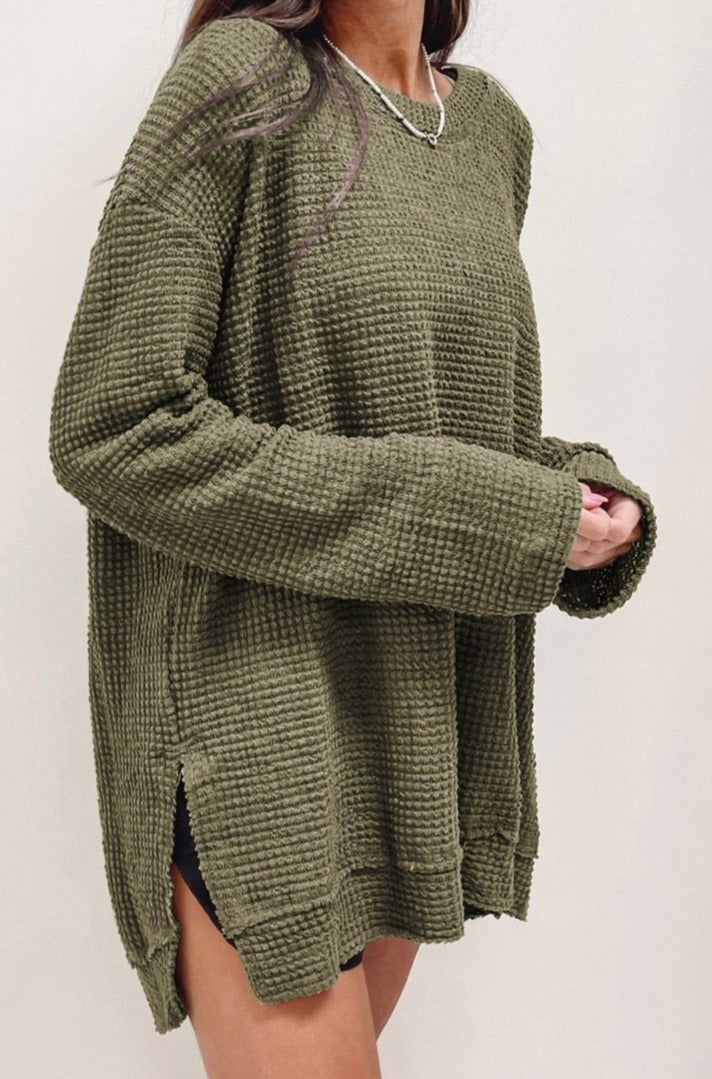 Margot Waffle Knit High Slits Oversized Top - Rebel Nomad