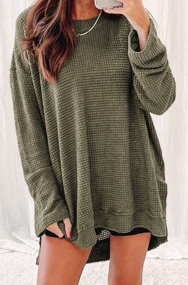 Margot Waffle Knit High Slits Oversized Top - Rebel Nomad