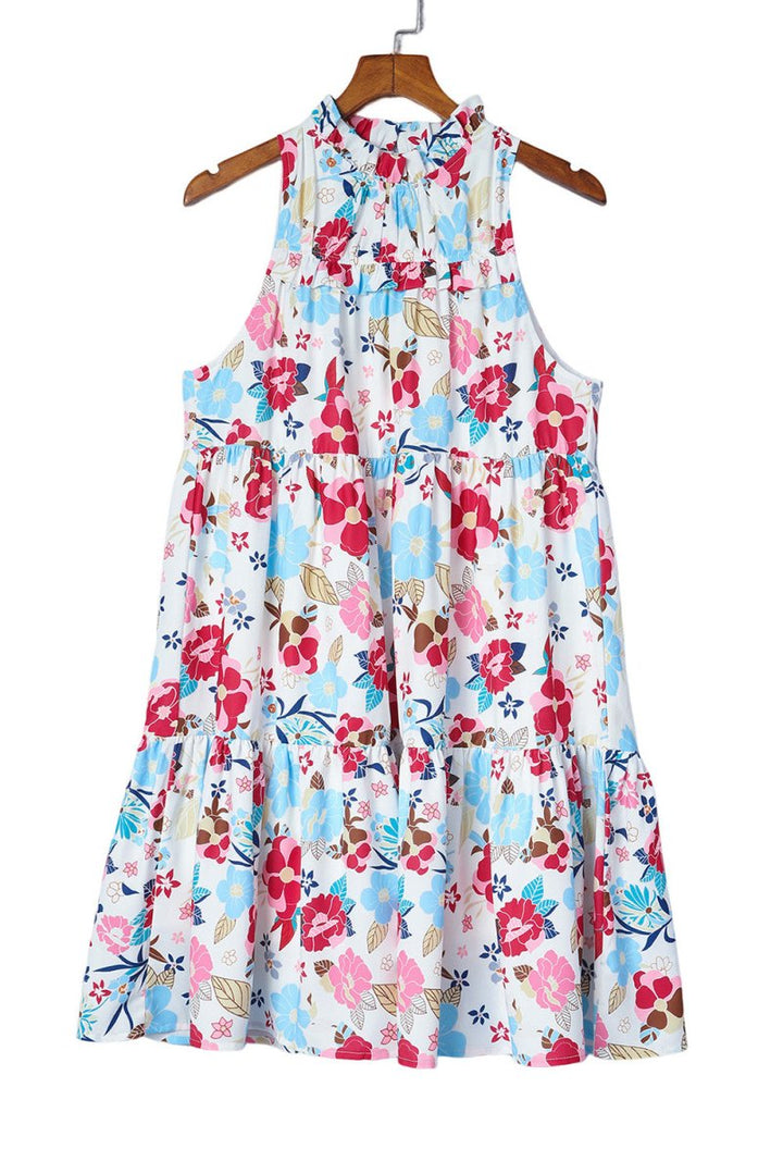 Mariel Frill Mock Neck Sleeveless Tiered Floral Dress - Rebel Nomad