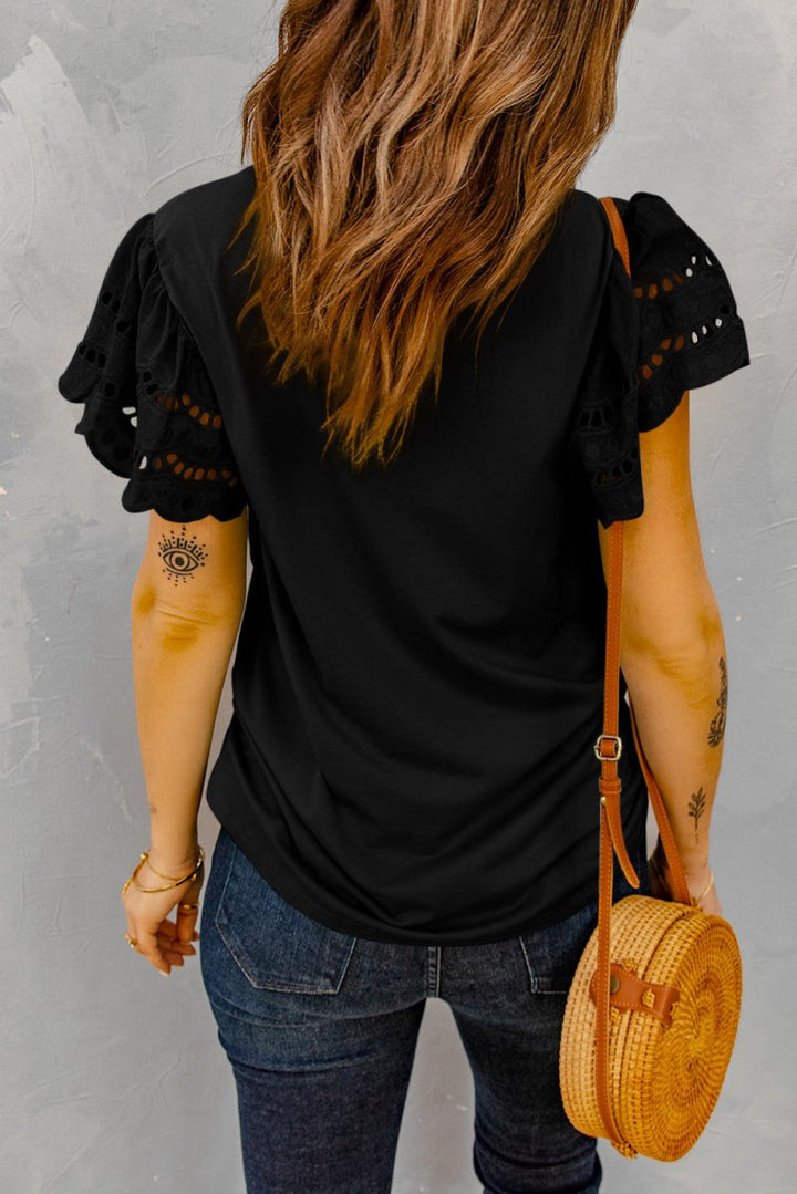 Marivel Hollow Out Ruffle Sleeve T-shirt - Rebel Nomad