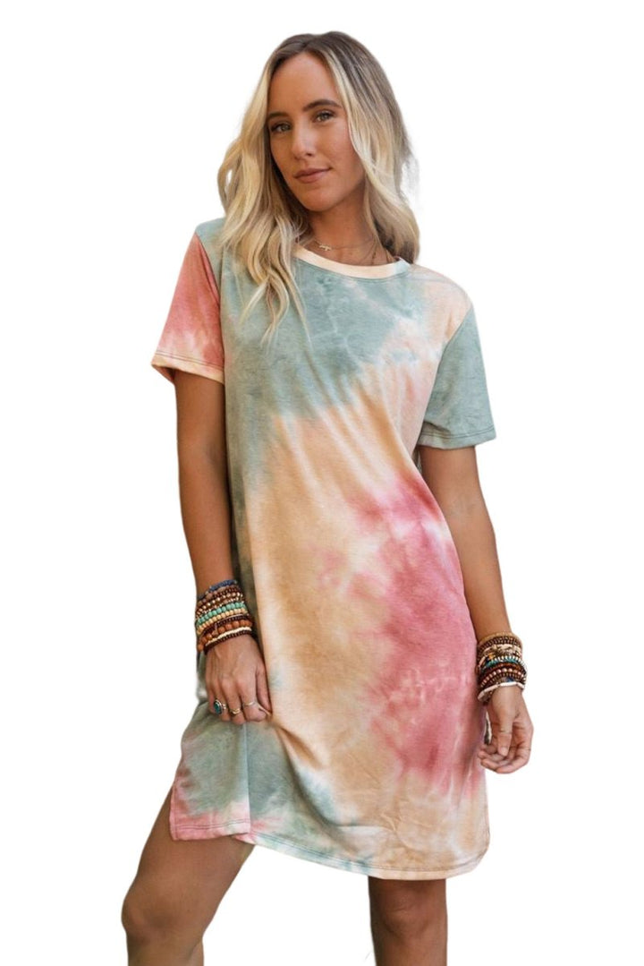 Martina Tie Dye Oversized Slit Tee Dress - Rebel Nomad