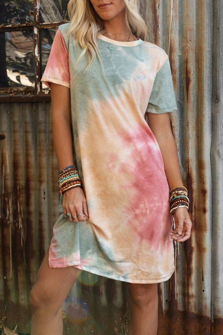 Martina Tie Dye Oversized Slit Tee Dress - Rebel Nomad