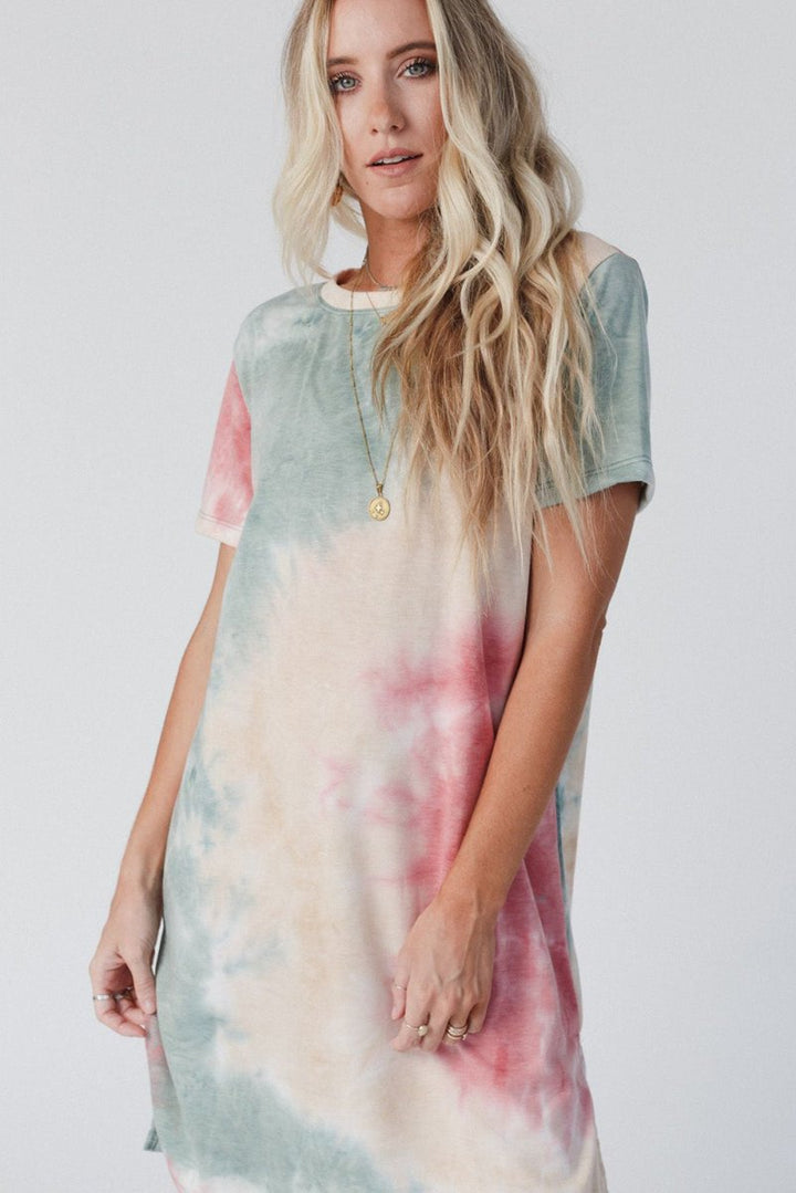 Martina Tie Dye Oversized Slit Tee Dress - Rebel Nomad