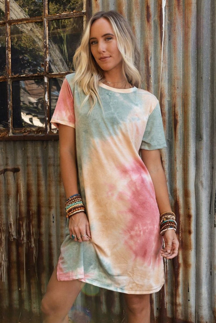 Martina Tie Dye Oversized Slit Tee Dress - Rebel Nomad