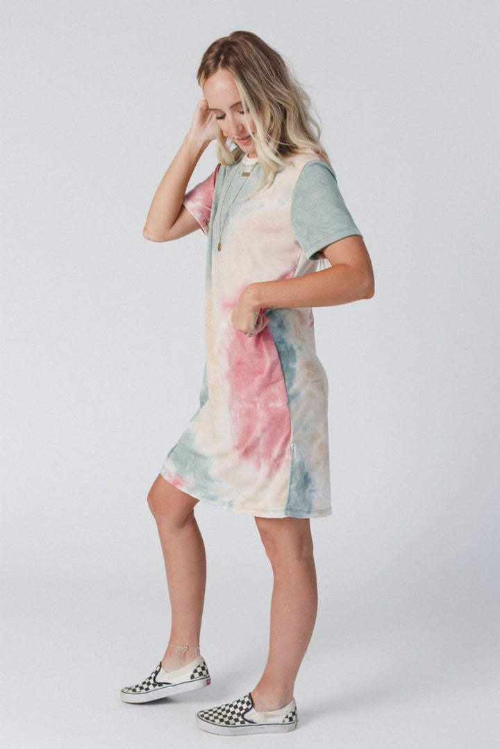 Martina Tie Dye Oversized Slit Tee Dress - Rebel Nomad