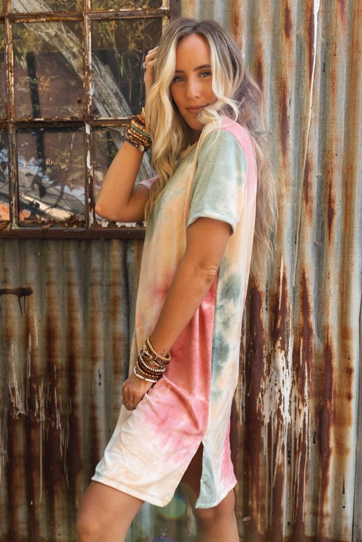 Martina Tie Dye Oversized Slit Tee Dress - Rebel Nomad