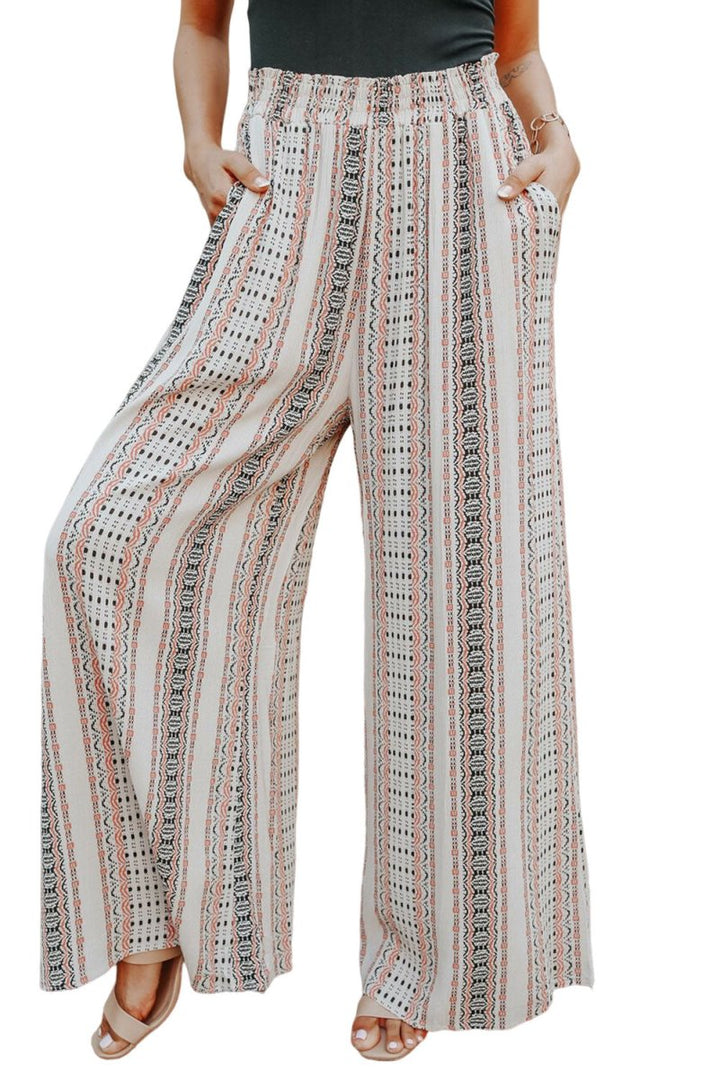 Marvella Geometric Pattern Print Shirred Wide Leg Pants - Rebel Nomad