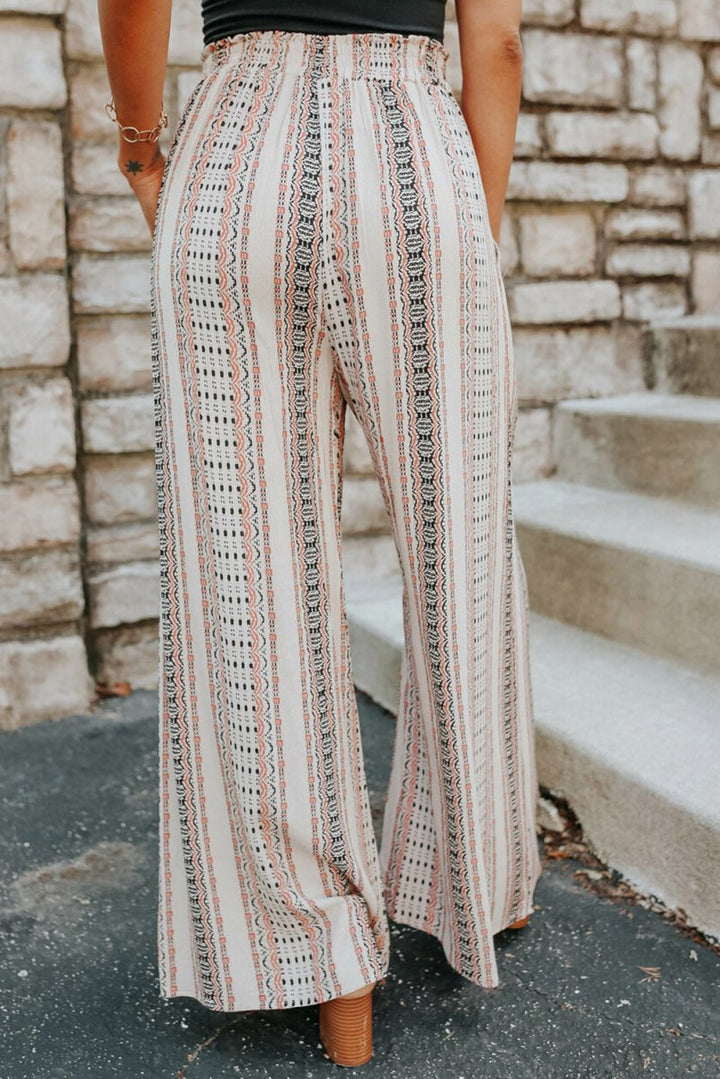 Marvella Geometric Pattern Print Shirred Wide Leg Pants - Rebel Nomad