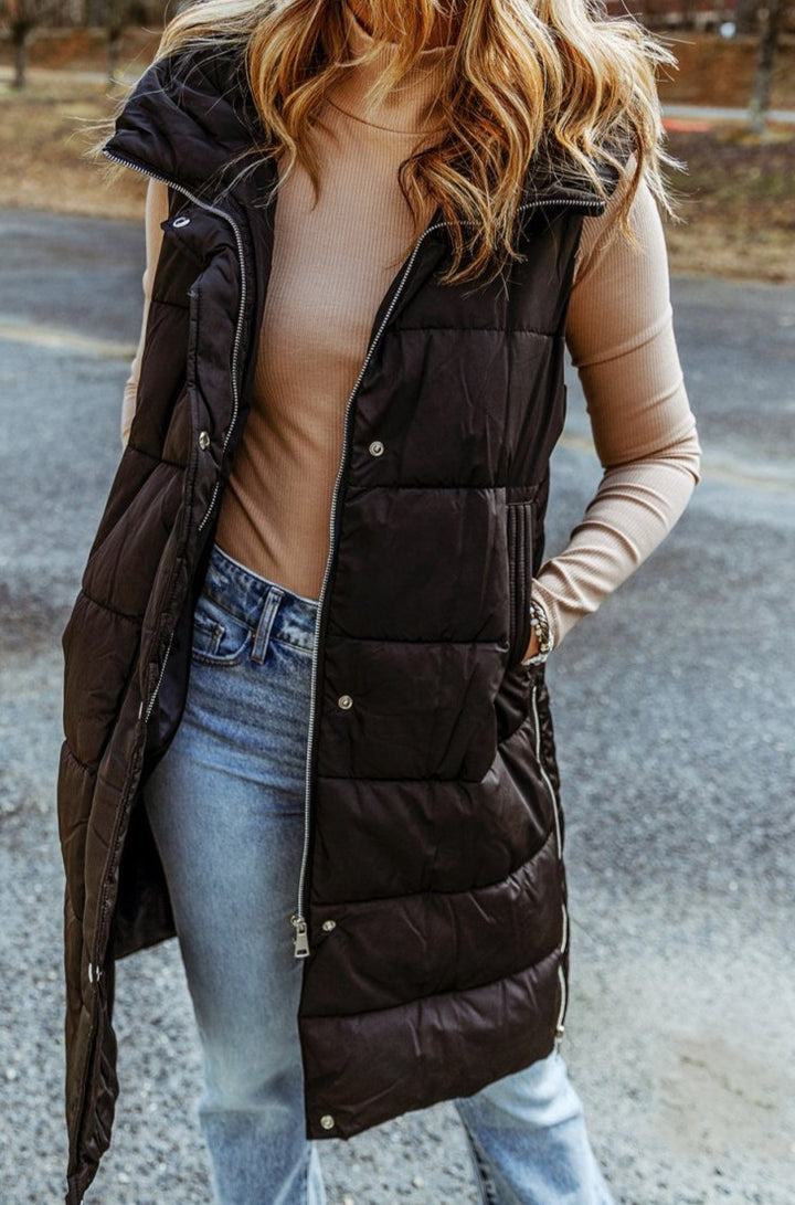 Maxie Hooded Long Quilted Vest Coat - Rebel Nomad