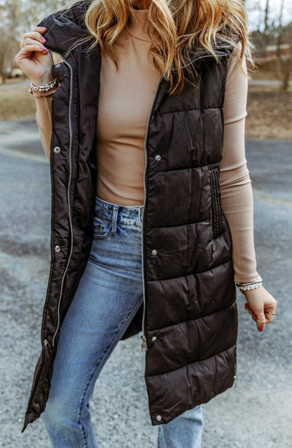 Maxie Hooded Long Quilted Vest Coat - Rebel Nomad