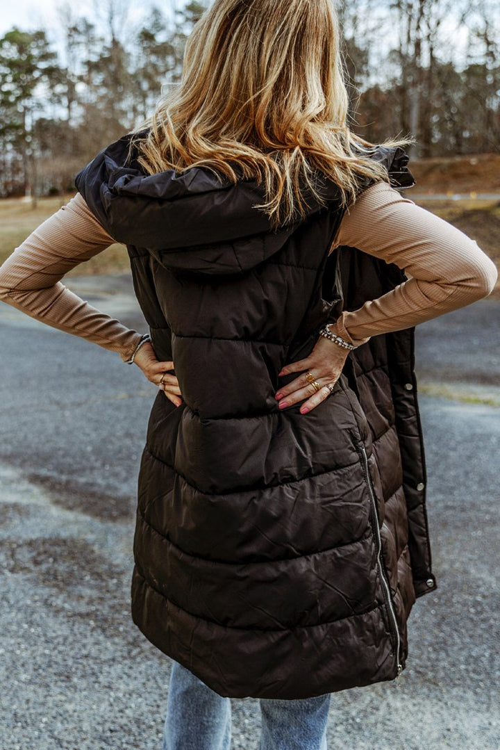 Maxie Hooded Long Quilted Vest Coat - Rebel Nomad