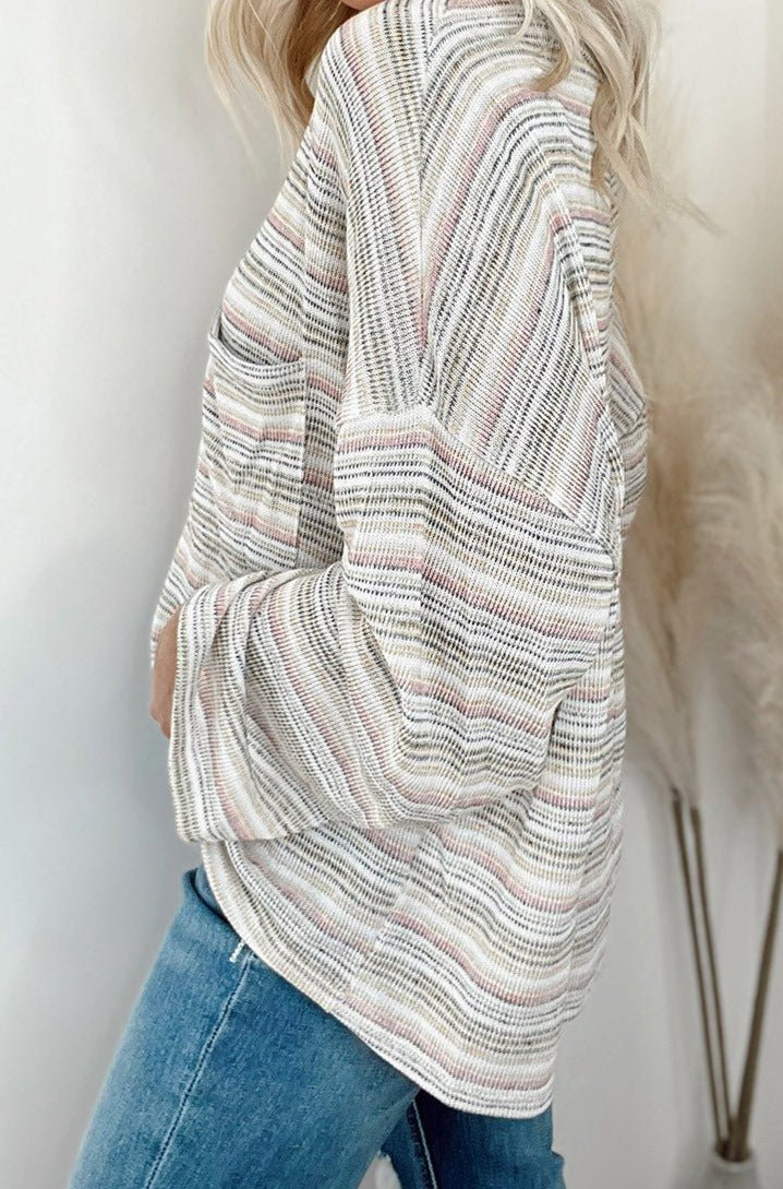 Mckenzie Striped Drop Shoulder Loose Long Sleeve Knit Top - Rebel Nomad