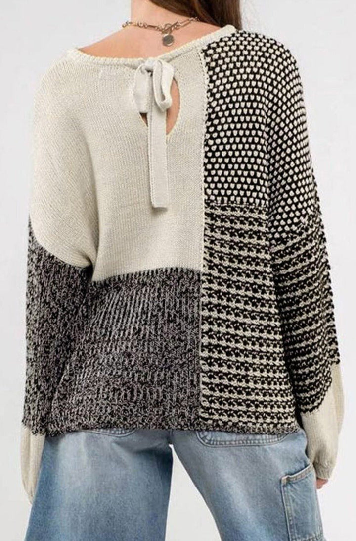 Meissa Neutral Colorblock Tie Back Sweater - Rebel Nomad