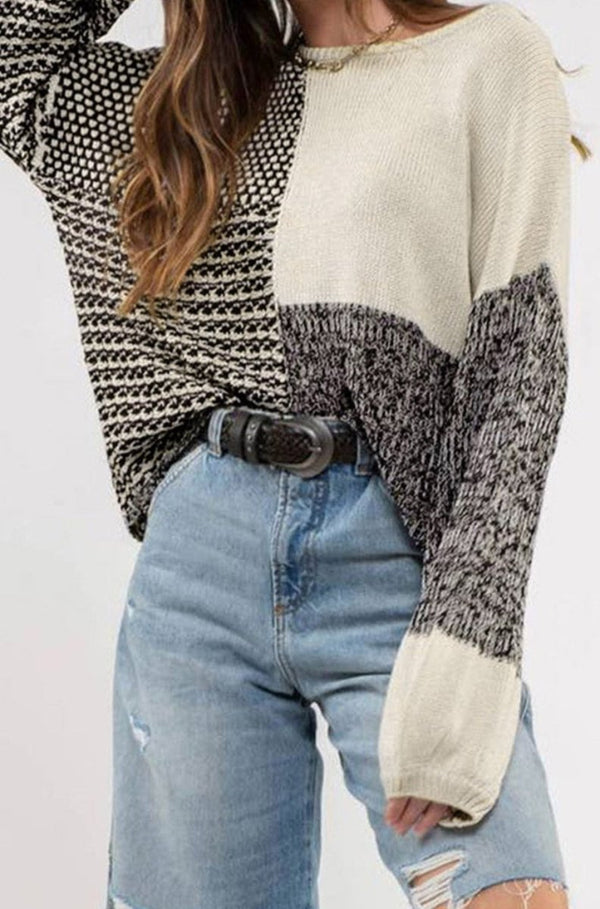 Meissa Neutral Colorblock Tie Back Sweater - Rebel Nomad