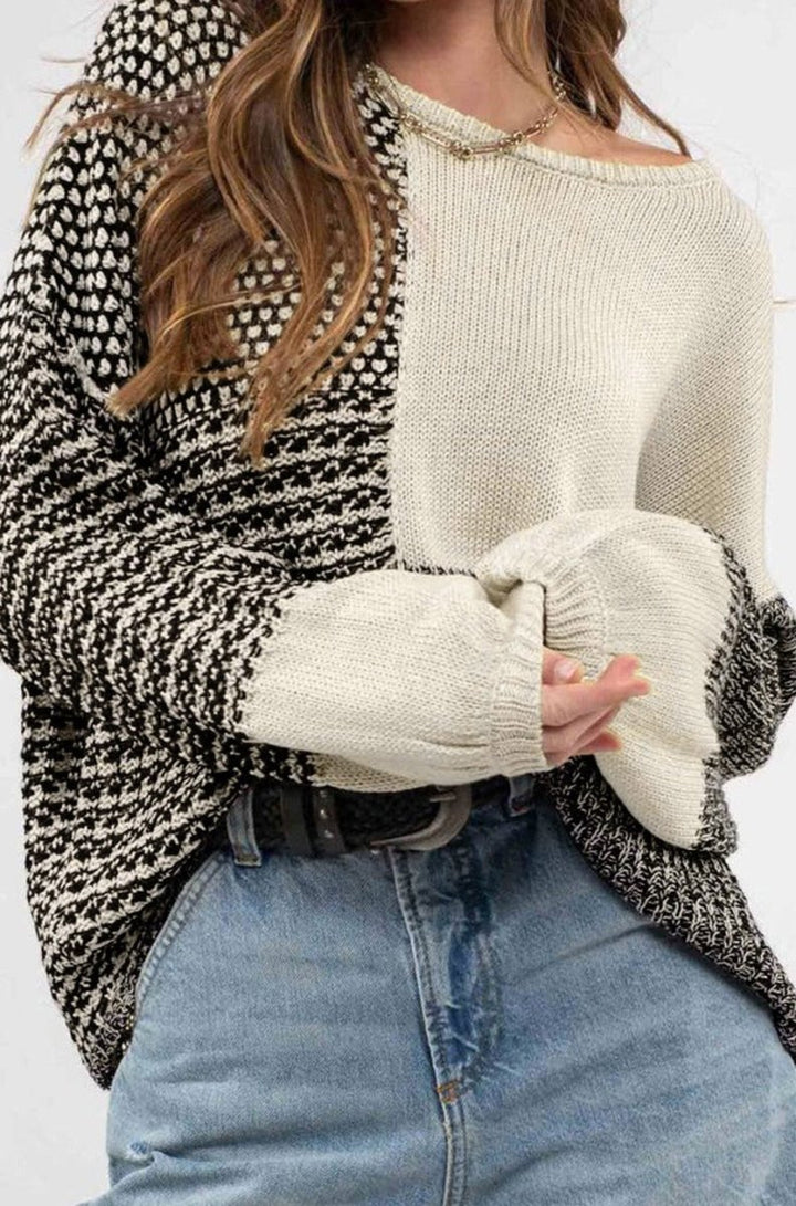 Meissa Neutral Colorblock Tie Back Sweater - Rebel Nomad