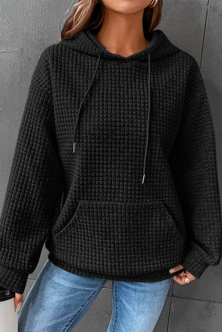 Melissa Lattice Textured Kangaroo Pocket Drawstring Hoodie - Rebel Nomad