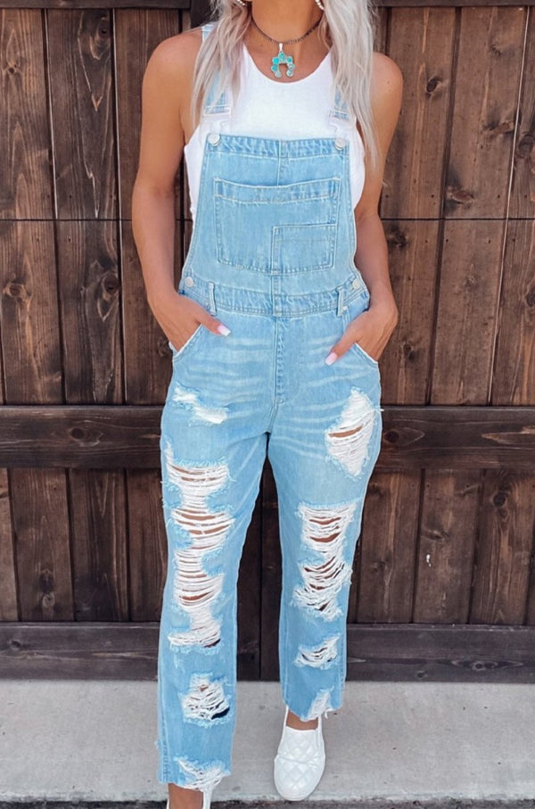 Merida Constructed Bib Pocket Distressed Denim Overalls - Rebel Nomad