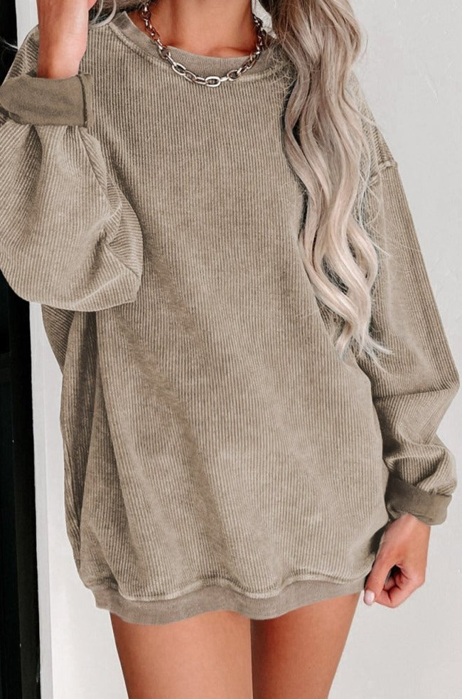 Merrie Ribbed Knit Round Neck Pullover Sweatshirt - Rebel Nomad