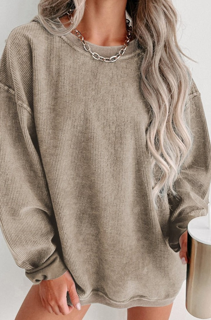 Merrie Ribbed Knit Round Neck Pullover Sweatshirt - Rebel Nomad