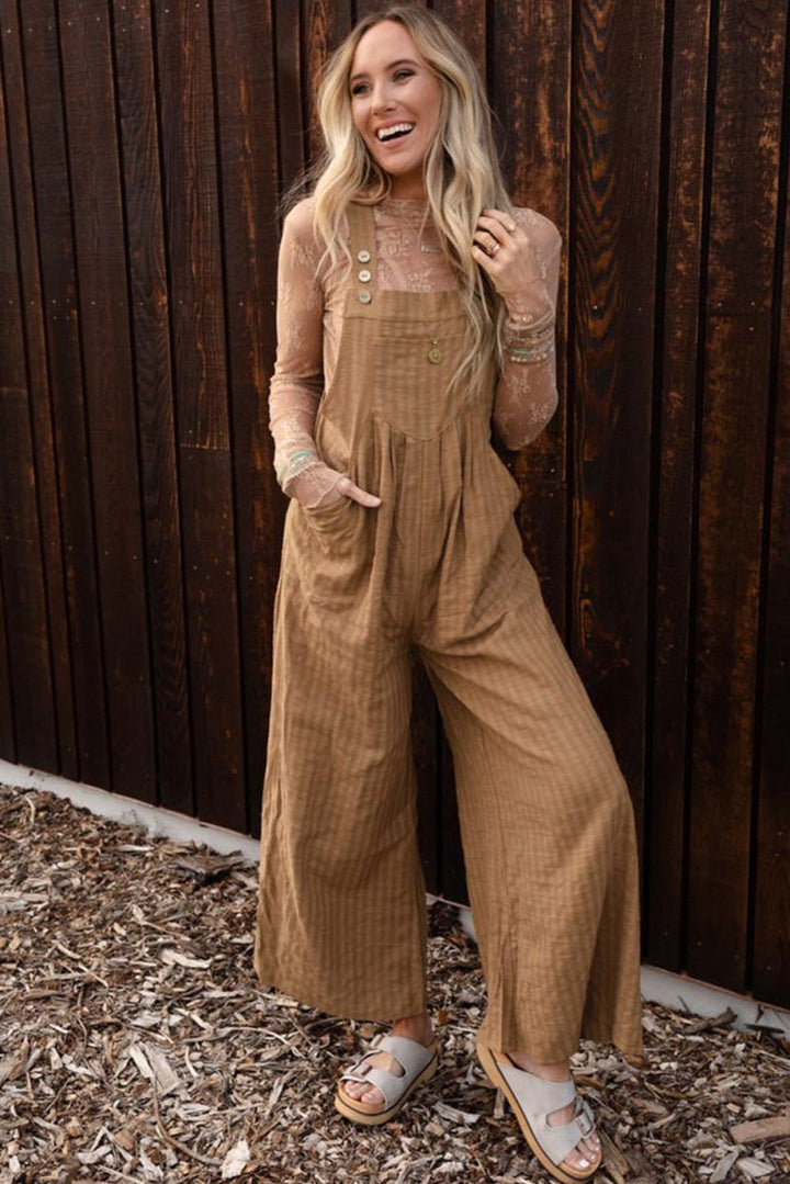 Micheline Striped Pleated Wide Leg Pocketed Jumpsuit - Rebel Nomad